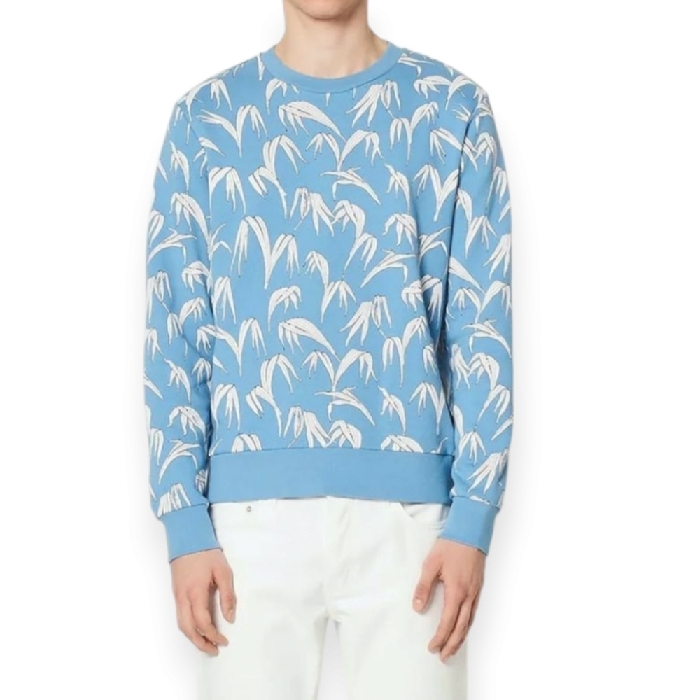Sandro Men's Palm Leaves Blue and White Sweatshirt 1 or Small